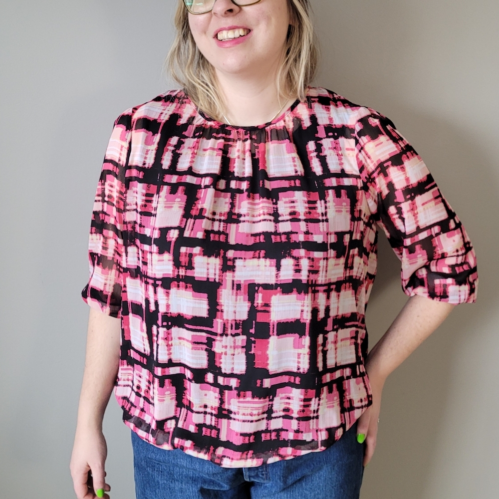 Pink and black chiffon layered shirt